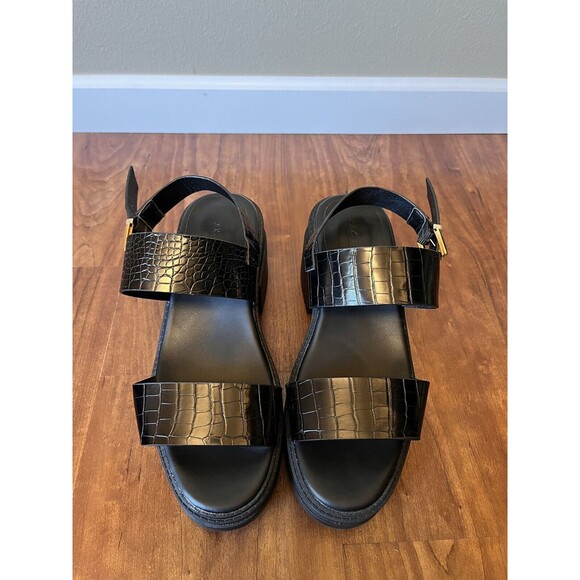 ASOS Chunky Platform Heel Sandals Truffle Collection Black Buckle 6 Faux Leather - Picture 4 of 12